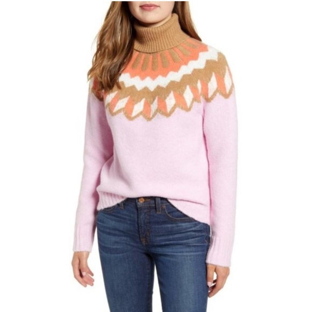 J.Crew Sweater Womens Small Pink Fair Isle Turtleneck Supersoft Yarn Wool Alpaca - Picture 2 of 8